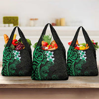 New Zealand Tuatara Plumeria Grocery Bag Maori Green Koru Tribal Tattoo