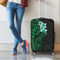 New Zealand Tuatara Plumeria Luggage Cover Maori Green Koru Tribal Tattoo
