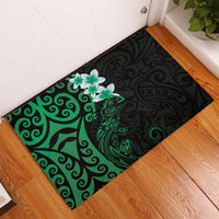 New Zealand Tuatara Plumeria Rubber Doormat Maori Green Koru Tribal Tattoo