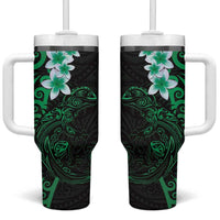 New Zealand Tuatara Plumeria Tumbler With Handle Maori Green Koru Tribal Tattoo