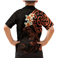 New Zealand Tuatara Plumeria Family Matching Mermaid Dress and Hawaiian Shirt Maori Orange Koru Tribal Tattoo