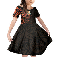 New Zealand Tuatara Plumeria Family Matching Mermaid Dress and Hawaiian Shirt Maori Orange Koru Tribal Tattoo