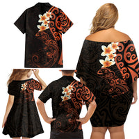 New Zealand Tuatara Plumeria Family Matching Off Shoulder Short Dress and Hawaiian Shirt Maori Orange Koru Tribal Tattoo LT01 - Polynesian Pride