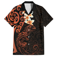 New Zealand Tuatara Plumeria Family Matching Off Shoulder Short Dress and Hawaiian Shirt Maori Orange Koru Tribal Tattoo LT01 Dad's Shirt - Short Sleeve Orange - Polynesian Pride