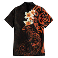 New Zealand Tuatara Plumeria Family Matching Off Shoulder Short Dress and Hawaiian Shirt Maori Orange Koru Tribal Tattoo LT01 - Polynesian Pride