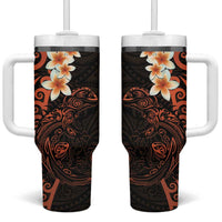 New Zealand Tuatara Plumeria Tumbler With Handle Maori Orange Koru Tribal Tattoo