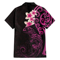 New Zealand Tuatara Plumeria Family Matching Off Shoulder Short Dress and Hawaiian Shirt Maori Pink Koru Tribal Tattoo LT01 - Polynesian Pride