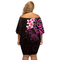 New Zealand Tuatara Plumeria Family Matching Off Shoulder Short Dress and Hawaiian Shirt Maori Pink Koru Tribal Tattoo LT01 - Polynesian Pride