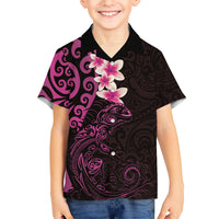 New Zealand Tuatara Plumeria Family Matching Off Shoulder Short Dress and Hawaiian Shirt Maori Pink Koru Tribal Tattoo LT01 Son's Shirt Pink - Polynesian Pride