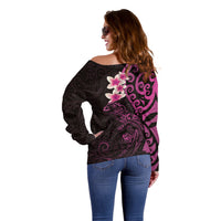 New Zealand Tuatara Plumeria Off Shoulder Sweater Maori Pink Koru Tribal Tattoo