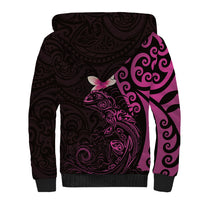 New Zealand Tuatara Plumeria Sherpa Hoodie Maori Pink Koru Tribal Tattoo