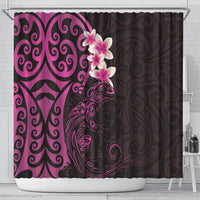 New Zealand Tuatara Plumeria Shower Curtain Maori Pink Koru Tribal Tattoo