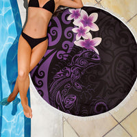New Zealand Tuatara Plumeria Beach Blanket Maori Purple Koru Tribal Tattoo