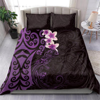 New Zealand Tuatara Plumeria Bedding Set Maori Purple Koru Tribal Tattoo