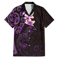 New Zealand Tuatara Plumeria Family Matching Mermaid Dress and Hawaiian Shirt Maori Purple Koru Tribal Tattoo