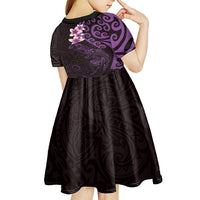 New Zealand Tuatara Plumeria Kid Short Sleeve Dress Maori Purple Koru Tribal Tattoo