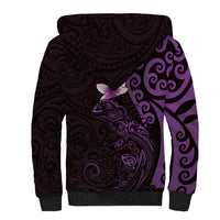 New Zealand Tuatara Plumeria Sherpa Hoodie Maori Purple Koru Tribal Tattoo