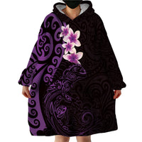 New Zealand Tuatara Plumeria Wearable Blanket Hoodie Maori Purple Koru Tribal Tattoo