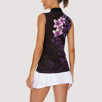 New Zealand Tuatara Plumeria Women Sleeveless Polo Shirt Maori Purple Koru Tribal Tattoo