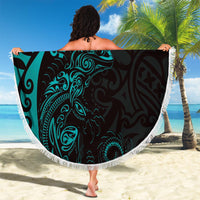 New Zealand Tuatara Plumeria Beach Blanket Maori Teal Koru Tribal Tattoo