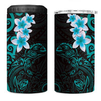 New Zealand Tuatara Plumeria 4 in 1 Can Cooler Tumbler Maori Teal Koru Tribal Tattoo