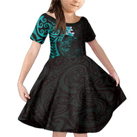 New Zealand Tuatara Plumeria Family Matching Mermaid Dress and Hawaiian Shirt Maori Teal Koru Tribal Tattoo