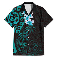 New Zealand Tuatara Plumeria Family Matching Mermaid Dress and Hawaiian Shirt Maori Teal Koru Tribal Tattoo