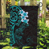 New Zealand Tuatara Plumeria Garden Flag Maori Teal Koru Tribal Tattoo LT01 Garden Flag Teal - Polynesian Pride