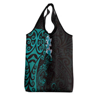 New Zealand Tuatara Plumeria Grocery Bag Maori Teal Koru Tribal Tattoo