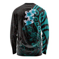 New Zealand Tuatara Plumeria Long Sleeve Shirt Maori Teal Koru Tribal Tattoo