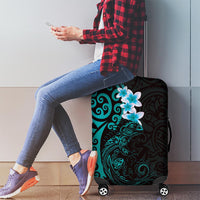 New Zealand Tuatara Plumeria Luggage Cover Maori Teal Koru Tribal Tattoo
