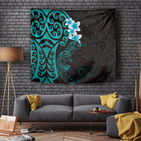 New Zealand Tuatara Plumeria Tapestry Maori Teal Koru Tribal Tattoo LT01 - Polynesian Pride