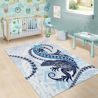 Blue Maori Tuatara Area Rug Luxury Pastel Pattern