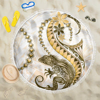 Gold Maori Tuatara Beach Blanket Luxury Pastel Pattern