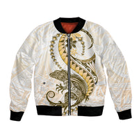 Gold Maori Tuatara Bomber Jacket Luxury Pastel Pattern
