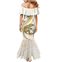 Gold Maori Tuatara Family Matching Mermaid Dress and Hawaiian Shirt Luxury Pastel Pattern