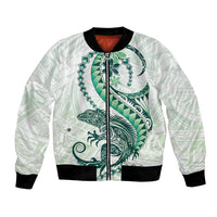 Green Maori Tuatara Bomber Jacket Luxury Pastel Pattern