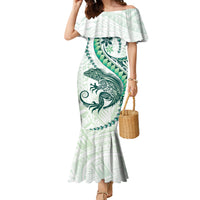 Green Maori Tuatara Family Matching Mermaid Dress and Hawaiian Shirt Luxury Pastel Pattern
