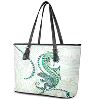Green Maori Tuatara Leather Tote Bag Luxury Pastel Pattern