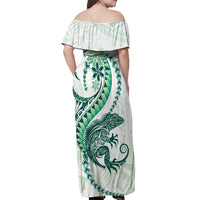 Green Maori Tuatara Off Shoulder Maxi Dress Luxury Pastel Pattern