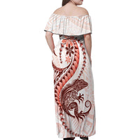 Red Maori Tuatara Family Matching Off Shoulder Maxi Dress and Hawaiian Shirt Luxury Pastel Pattern