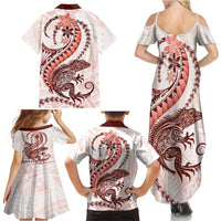 Red Maori Tuatara Family Matching Summer Maxi Dress and Hawaiian Shirt Luxury Pastel Pattern