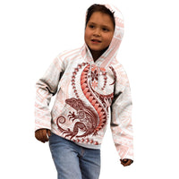 Red Maori Tuatara Kid Hoodie Luxury Pastel Pattern LT01 - Polynesian Pride