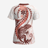 Red Maori Tuatara Scrub Top Luxury Pastel Pattern - Polynesian Pride
