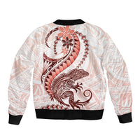 Red Maori Tuatara Sleeve Zip Bomber Jacket Luxury Pastel Pattern