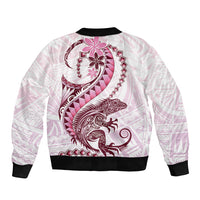 Pink Maori Tuatara Bomber Jacket Luxury Pastel Pattern