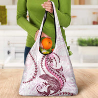 Pink Maori Tuatara Grocery Bag Luxury Pastel Pattern