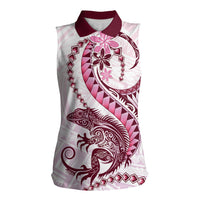 Pink Maori Tuatara Women Sleeveless Polo Shirt Luxury Pastel Pattern