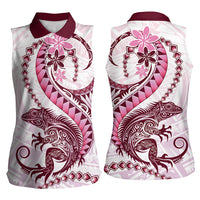 Pink Maori Tuatara Women Sleeveless Polo Shirt Luxury Pastel Pattern