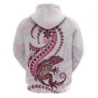 Pink Maori Tuatara Zip Hoodie Luxury Pastel Pattern